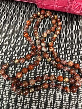 Multi-Tone Brown Agate Beaded Necklace with Gold Accent Beads